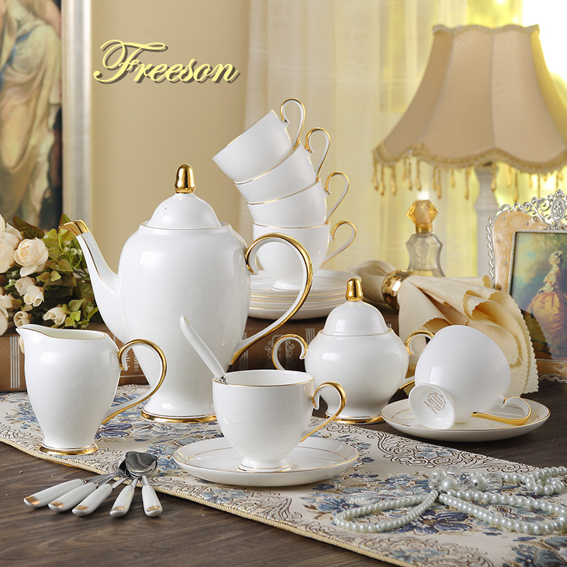 Coffee Tea And Sugar Set - Grace Bone Kopi Set Putih Emas