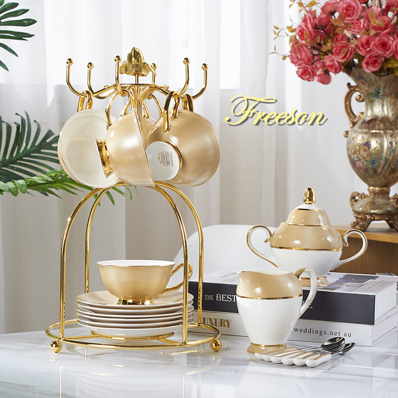 Coffee Tea And Sugar Set - Mewah Emas Bone Kopi Set Porselen