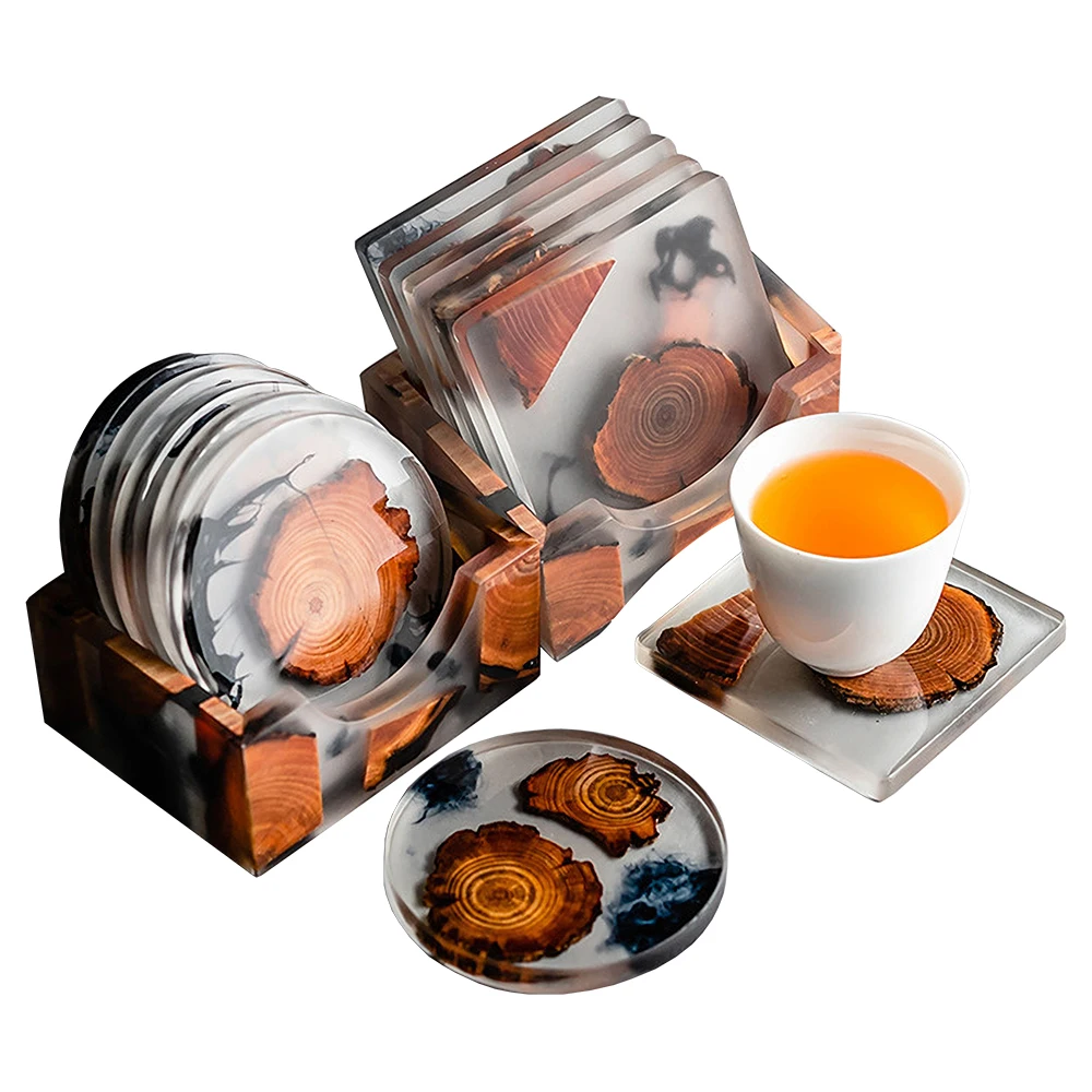 Coffee Tea And Sugar Set - 6 Buah/Set Tatakan Gelas Pinus Resin