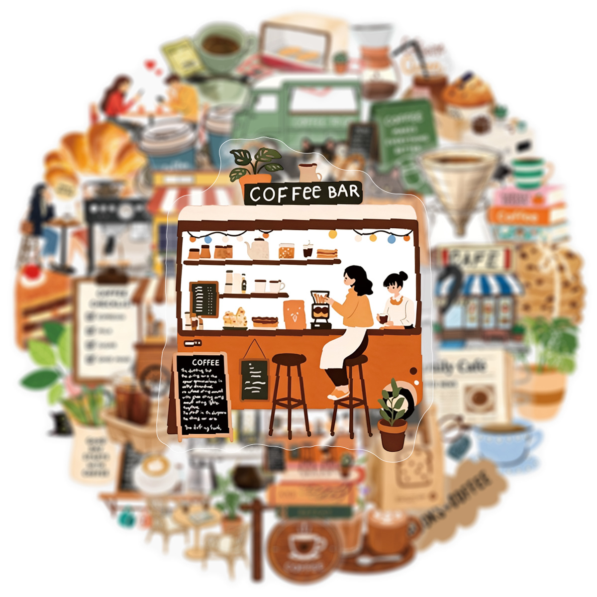 50-Pack Stiker Transparan Tema - Coffee Tea Journal ulasan dan harga